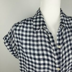 Linen Feel Camp Shirt Blue Gingham M
